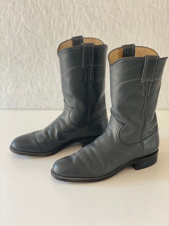 Vintage Gun Metal Gray Leather Justin Boots Women… - image 2