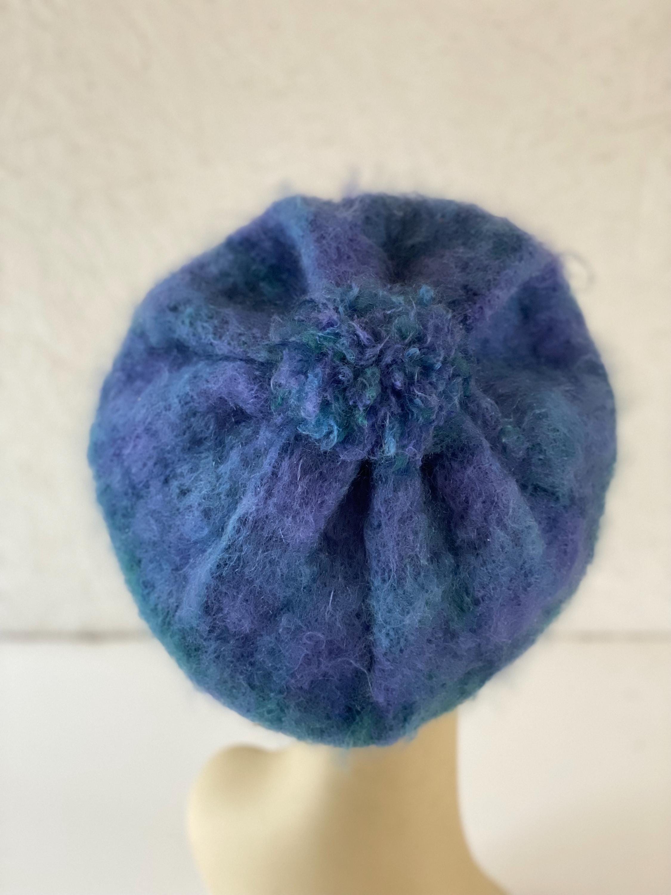 Vintage Donegal Design Women\'s Hat Handwoven Mohair & Wool Blue Tam Hat Beret Donegal Design Irelend Handwoven Mohair Wool Blend Blue  main image 3