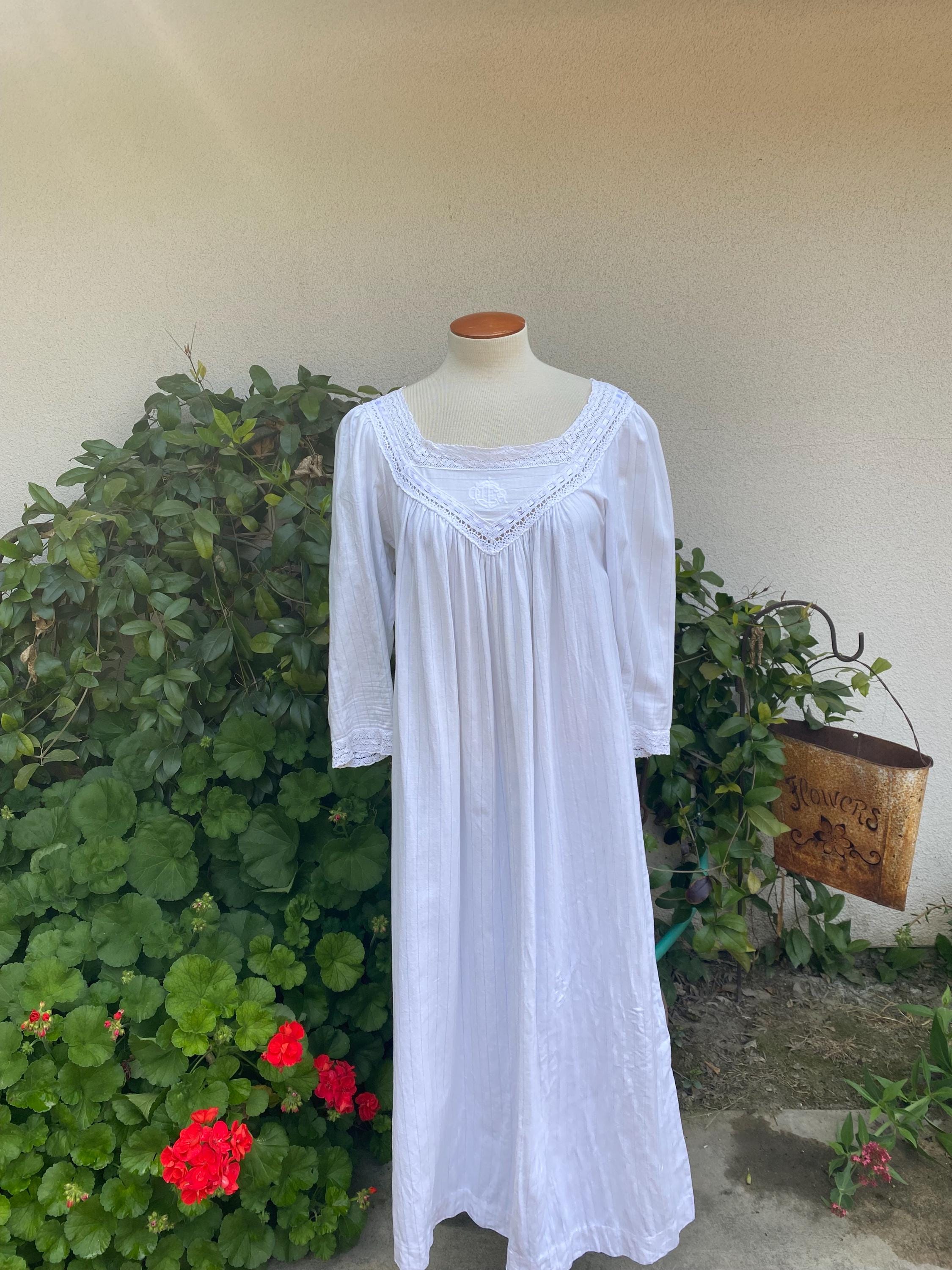 Vintage 80s Christian Dior Cotton White Blue Striped Nightgown