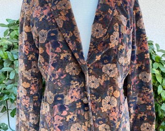 Vintage 60s 70s Floral Velvet Skirt Suit Autumnal Flower