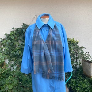 Vintage Sky Blue Coat with Zip Out Liner & Plaid Scarf by Saxton Hall Size 38
