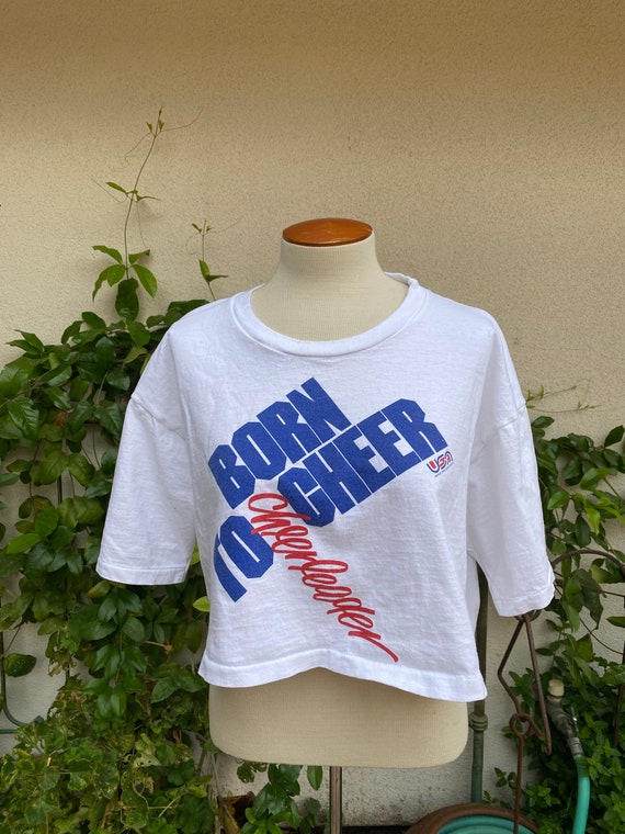 90s Cropped Cheerleader Shirt "Born to Cheer" TSh… - image 1