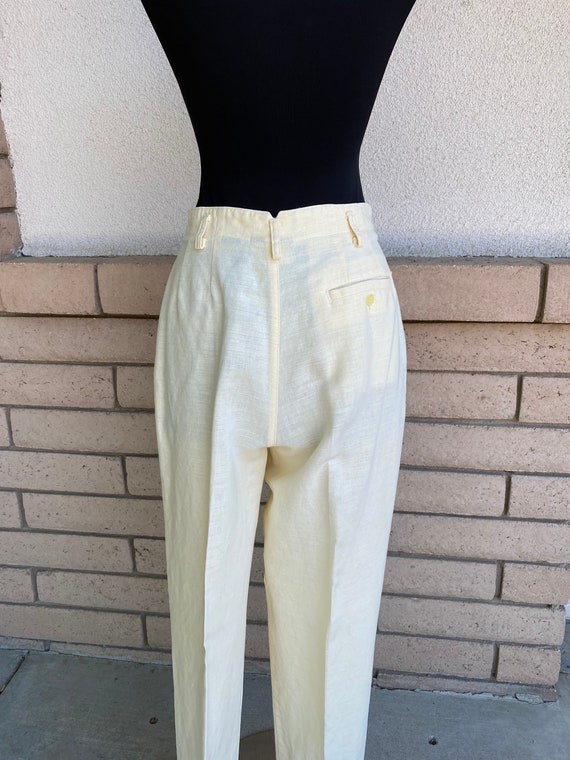 Vintage 90s Pale Yellow Linen Trousers Pleated Ta… - image 5