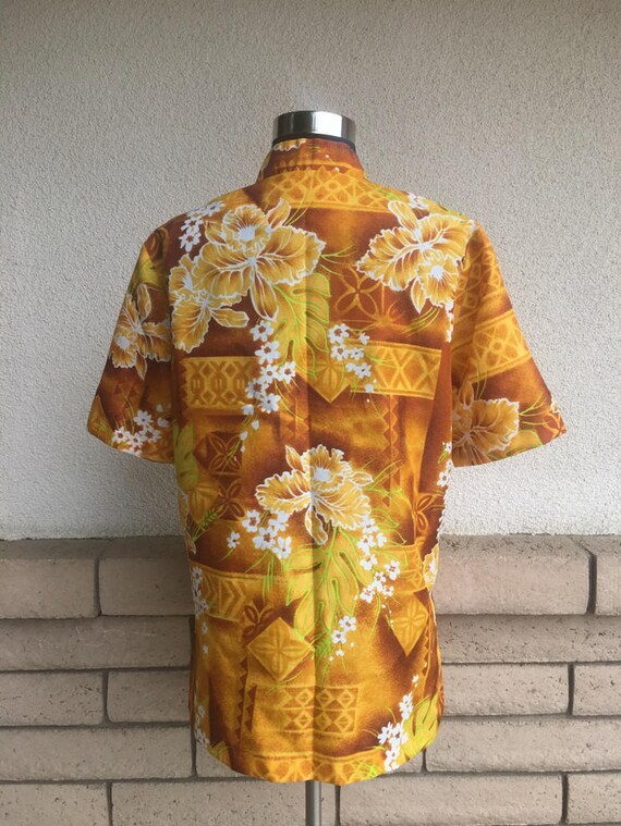 50s Golden Brown Hawaiian Tunic Top Shirt by Roya… - image 4