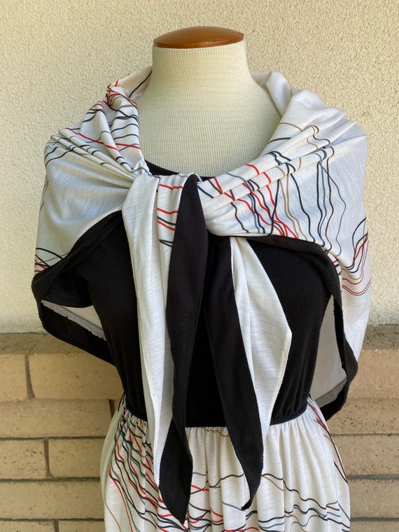 70s String Knit Cape Dress High Waist Contrast Su… - image 2