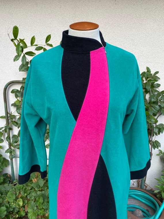 70s Vanity Fair Color Block Robe Emerald Green Ho… - image 3