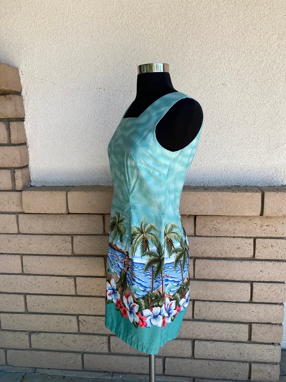 Vtg Hawaiian Mini Dress Hula Girl Sun Dress Cotto… - image 7