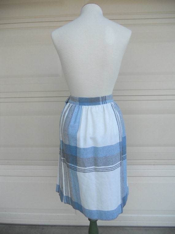 70s plaid skirt . blue cream high waist skirt . N… - image 3