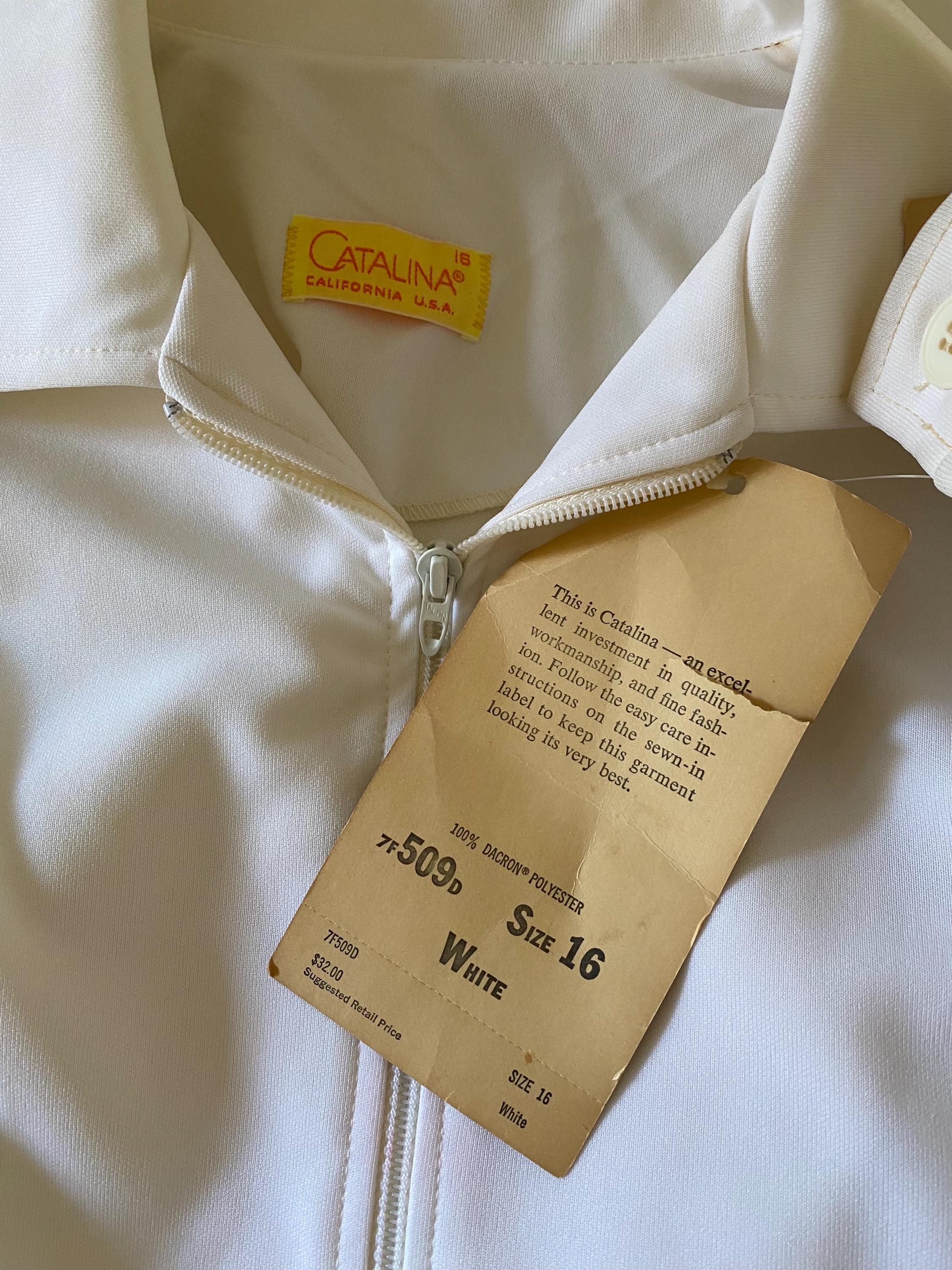 Vintage NWT 70s Catalina White Track Jacket Zip up Solid Athletic 