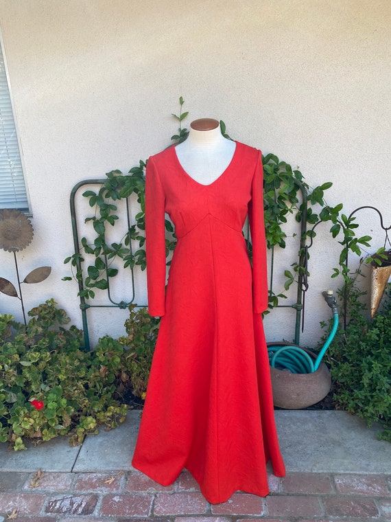 Vintage 70s Gold Flecked Red Maxi Dress Size 8 main image 1