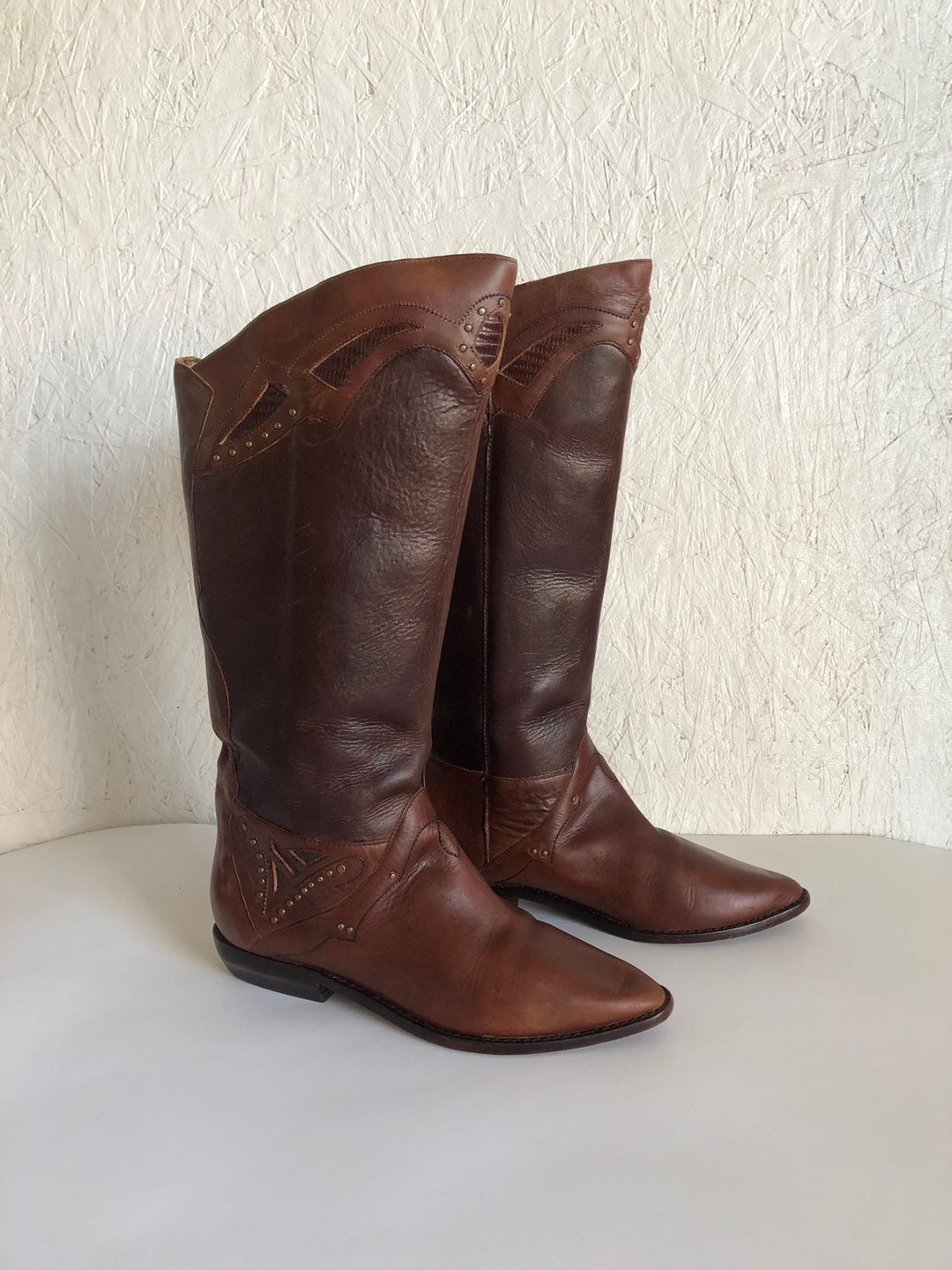 Vintage 70s Brazilian Western Boots Circle S Brown Leather