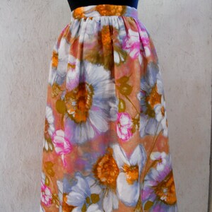 SALE Vintage High Waist Skirt, 1980s Gathered Skirt, Floral Skirt, Summer Watercolor Print Waist 26-27 image 2