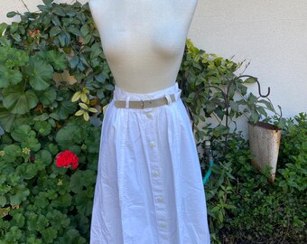 Vintage 90s NWT White Button Front Maxi Skirt Gathered Front Full Length Skirt Pockets by Cherokee Waist 25-28