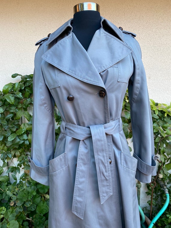 70s Gray Belted Trench Coat by Junior Gallery Zip… - image 2