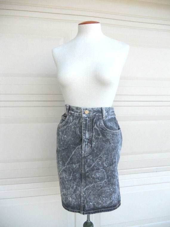 80s Acid Wash Black Denim Mini Skirt SERGIO VALEN… - image 1