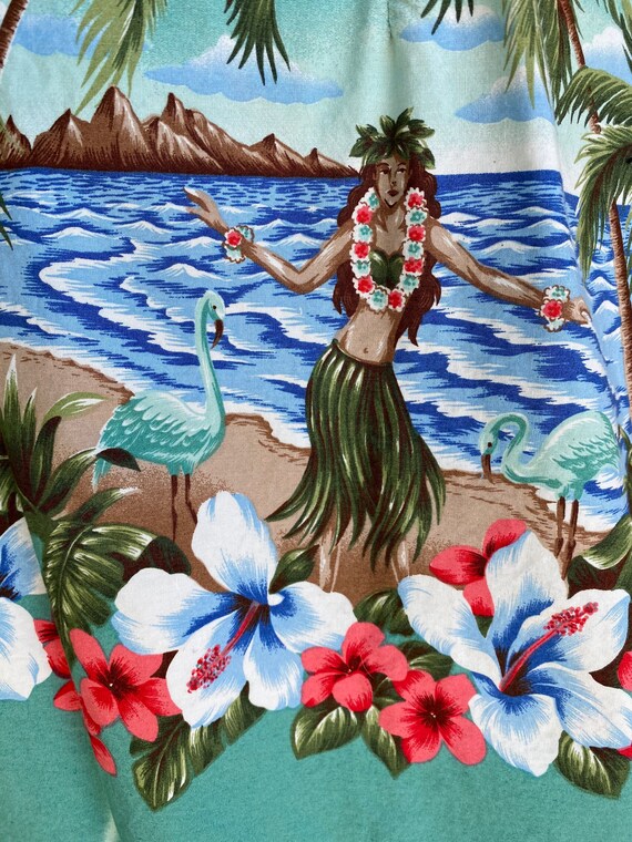 Vtg Hawaiian Mini Dress Hula Girl Sun Dress Cotto… - image 3
