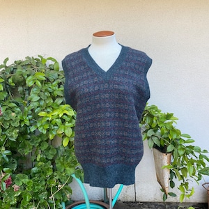 90s Chaps Ralph Lauren Sweater Shetland Wool Vest Dark Gray Burgundy Sleeveless Sweater Women M Men Small