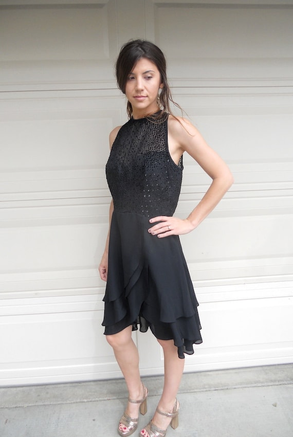 little black dress with sheer top Sheer Mini Dress - Black