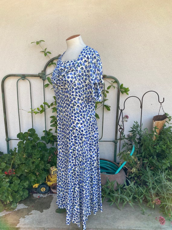 Vintage Blue Floral Maxi Dress // Draped Cowl Nec… - image 4