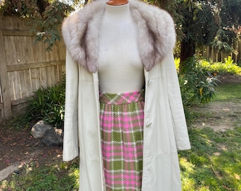 Vintage 70s Avocado Green Pink Woven Plaid Mini Skirt by Bobbie Brooks Waist 26