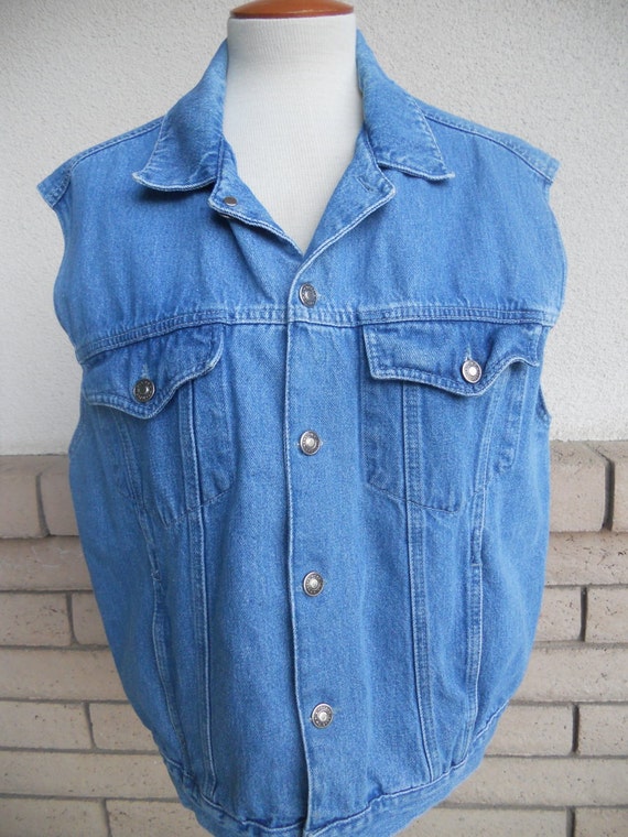 Denim Vest 80s 90s Vintage Blue Jean Vest Unisex … - image 2
