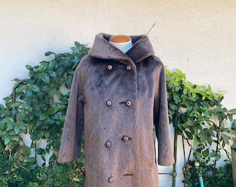 Vintage 60s/70s Faux Fur Swing Coat: Beige Leather Trim, Small - Etsy