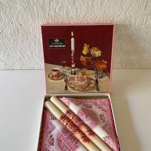 Vintage 60s Danish Candles and Napkins Set ASP-Holmblad // By Appointment to the Danish Royal Court
