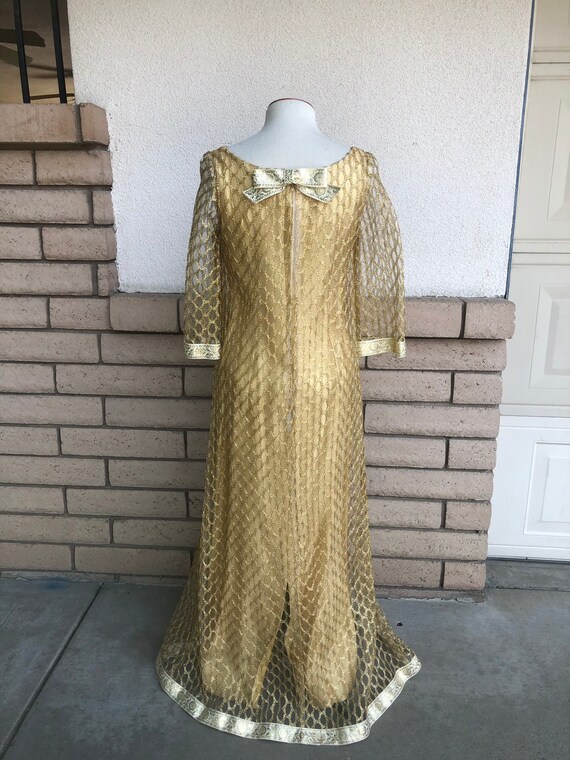 Vintage 50s Gold Tulle Evening Gown Aline Gold Me… - image 5