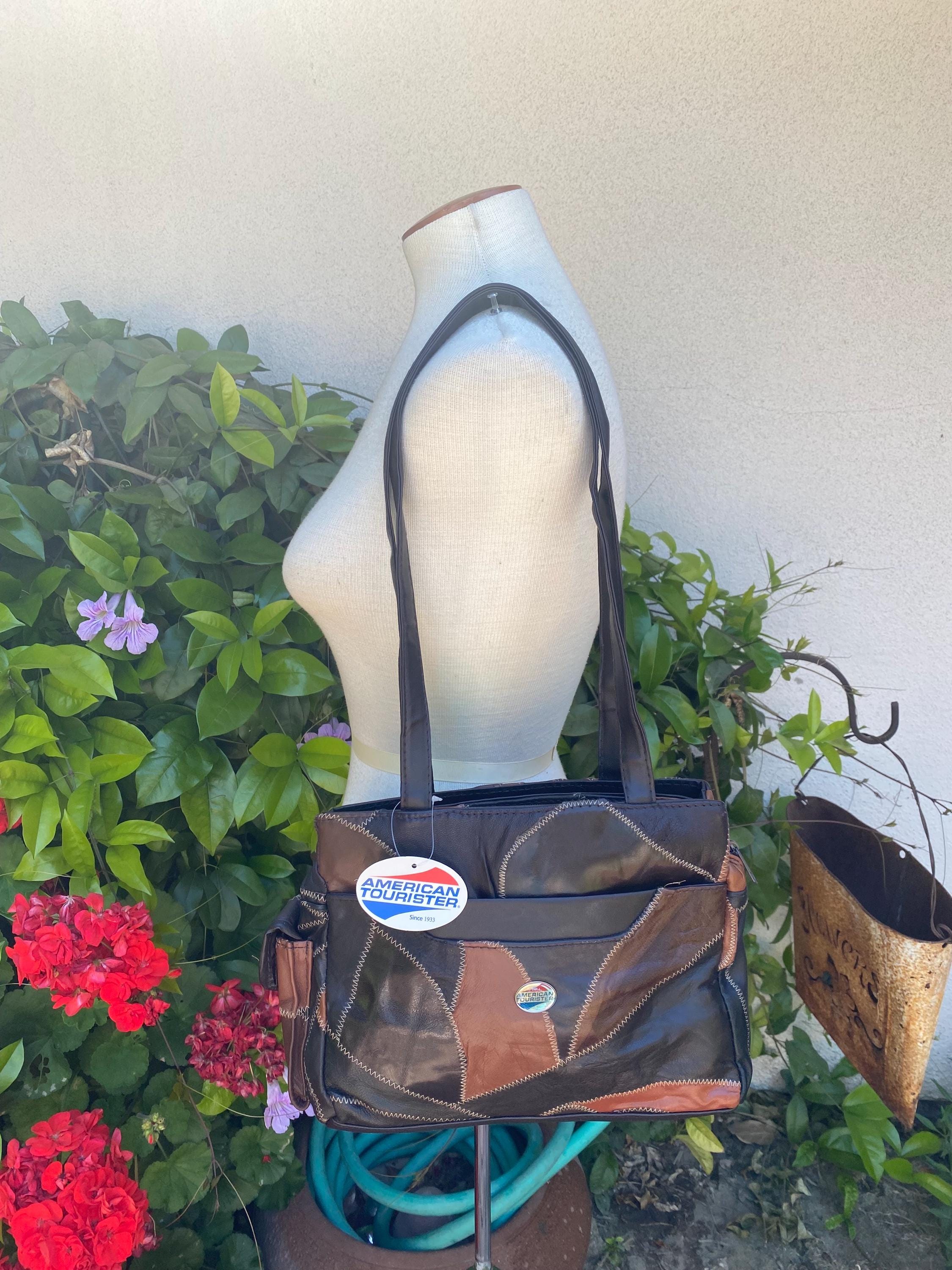 Vintage 90s NWT Leather Patchwork Shoulder Bag Brown Butterscotch