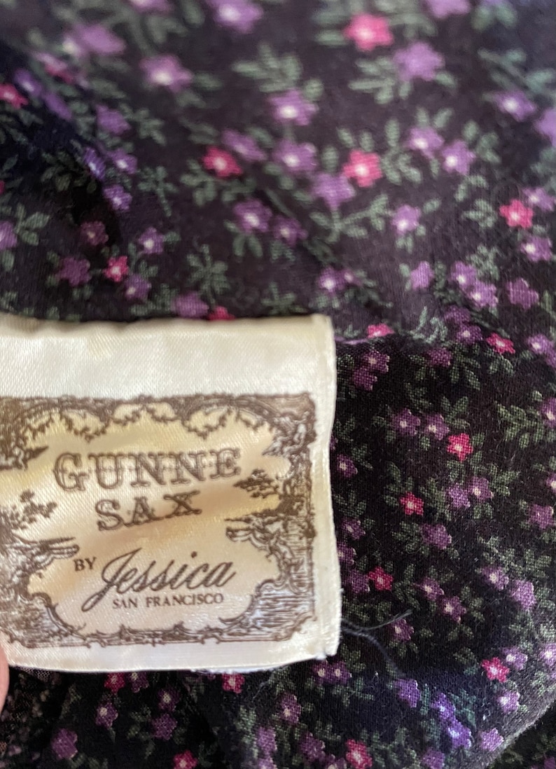 Vintage 70s Calico Gunne Sax Dress Corset Velvet Purple Pockets Midi ...