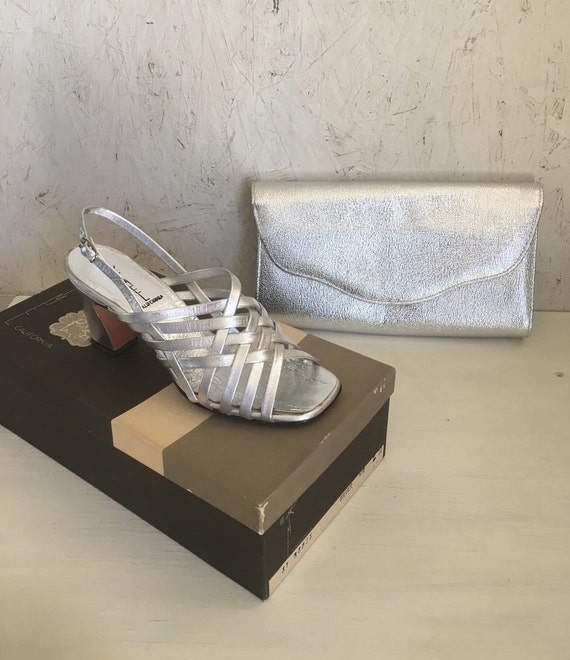 60s Silver Strappy Sandals and Matching Clutch Pur