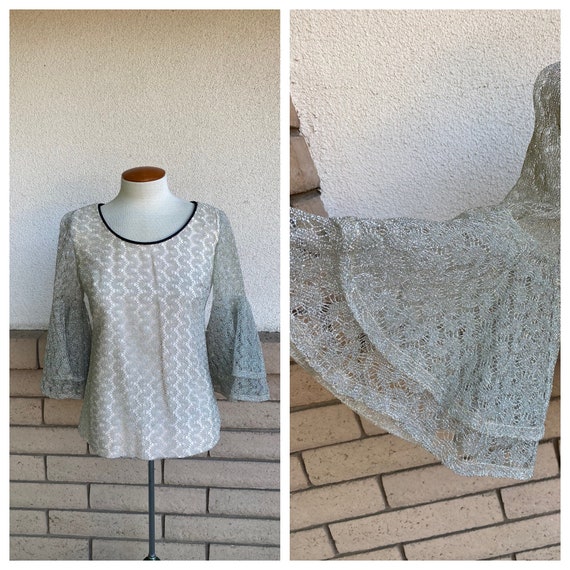 Vintage 60s Silver Lurex Party Top Evening Blouse