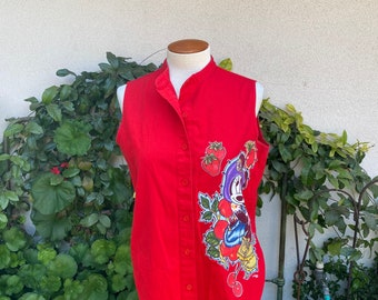 Vintage Minnie Mouse Top 90s Red Button Up Collared Shirt Disney Mickey Unlimited Jerry Leigh Size Medium