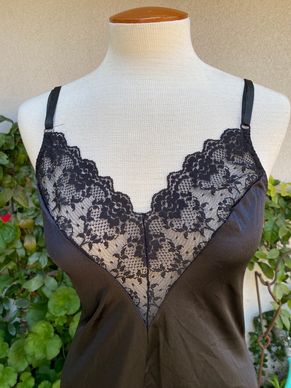 Vintage Black Lace Slip Dress Nightgown Lingerie … - image 2