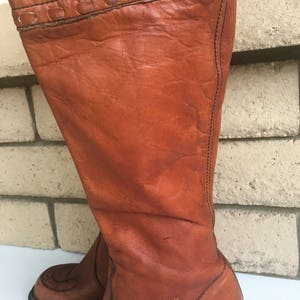 Vintage 70s Rust Woven Leather Knee High Boots Made in Uruguay Size 7 1/2 B image 4