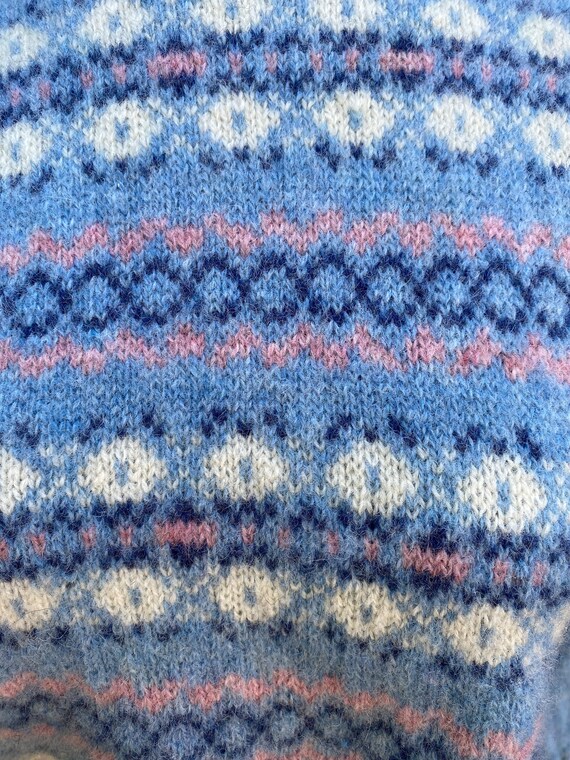 80s Pastel Wool Sweater Blue Pink Vintage Pullove… - image 2