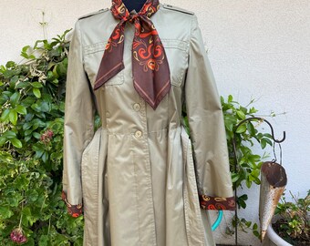Vintage 70s Luba Belted Ascot Trench Coat Fit and Flare Bronze