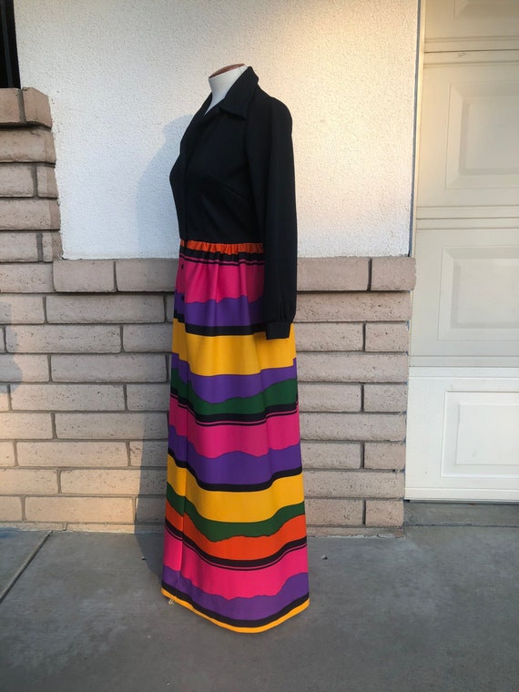 60s 70s High Waist Striped Maxi Dress Mod 1960s D… - image 3