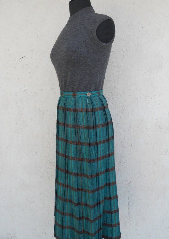 50s PLAID Skirt Green + Burnt Orange High Waist Pl