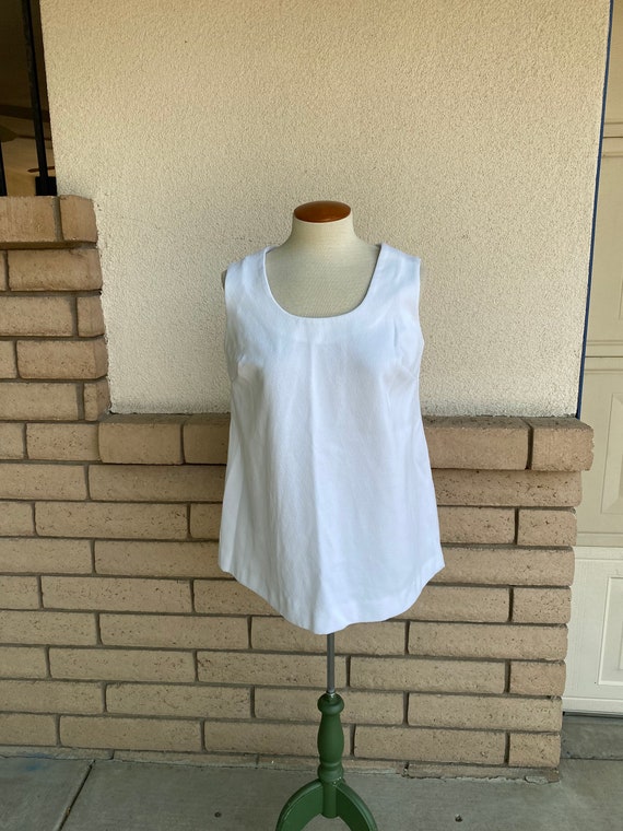 1970s Solid White Sleeveless Maternity Tunic Top … - image 1