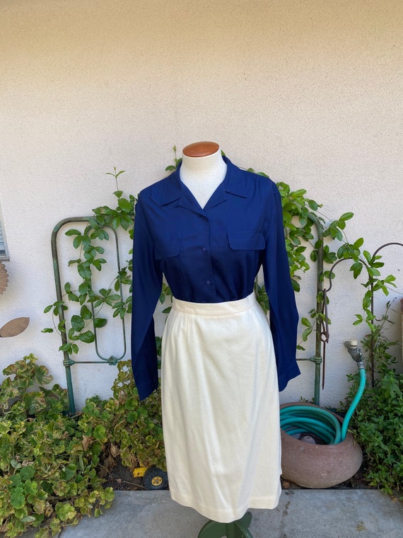 90s Aline Cream Wool Skirt Flat Front Pencil Skirt by Worthington