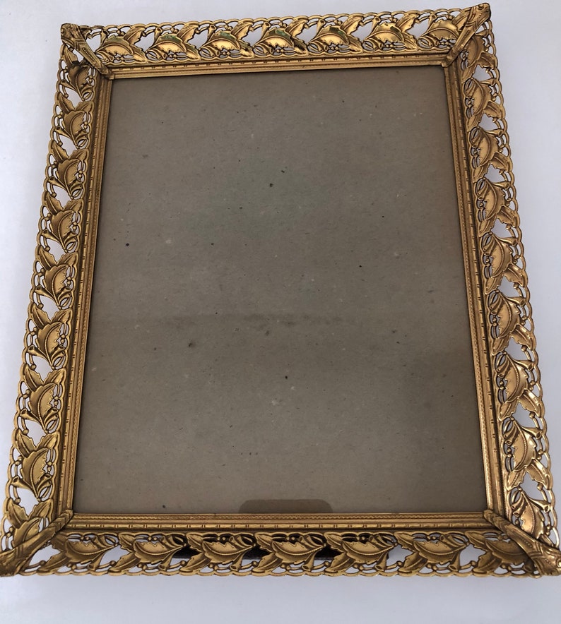 Vintage 50s 60s Brass Ornate Picture Frame Collection Gold Easel Back Frames Art Deco Filigree
