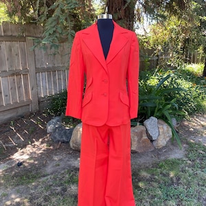 Vintage Deadstock 70s Pantsuit Orange Red High Waisted Wide Flare Leg Pants Blazer 2-Piece Set by Sears Size Small Waist 27