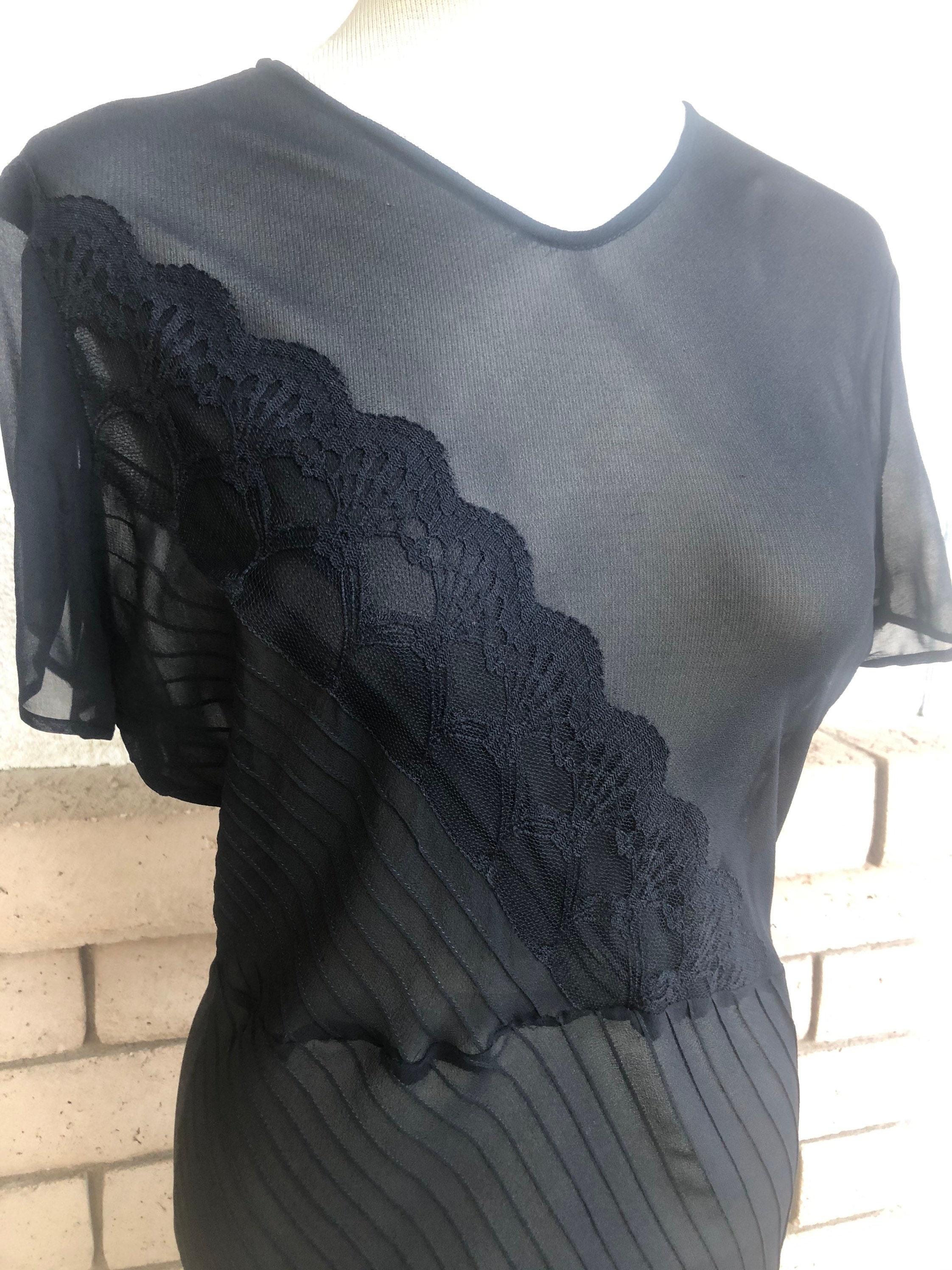 90s Black Sheer Silk Maxi Dress With Lace Vintage 1990's | Etsy