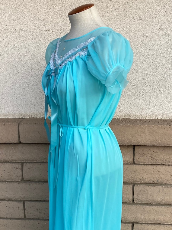 70s Baby Doll Nightgown // Vintage Aquamarine Full Le… Gem
