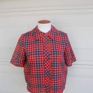 SALE Vintage 60s Plaid Top . Summer Madras Crop Top . Peter Pan Collar image 1