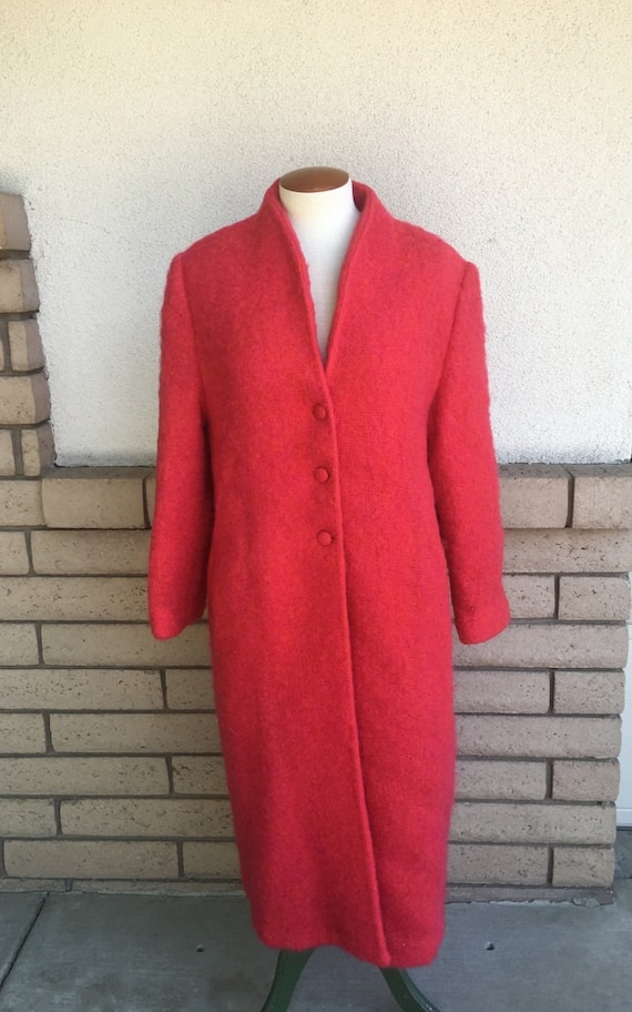 50s 60s Hot Pink & Orange Mohair Coat Long Mad Men