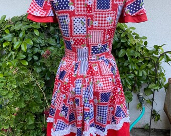Vintage 70s Floral Patchwork Mini Dress Country Square Dancing