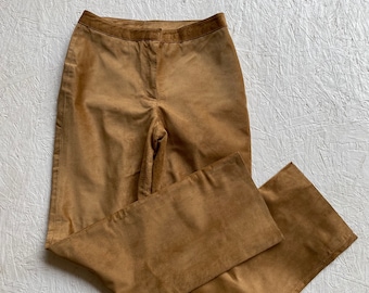 Vintage Warm Camel Suede Pants // Genuine Leather Trousers // Straight Leg Size 2 Petite Waist 27 Length 28