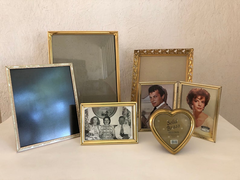 Vintage 50s 60s Brass Ornate Picture Frame Collection Gold Easel Back Frames Art Deco Filigree